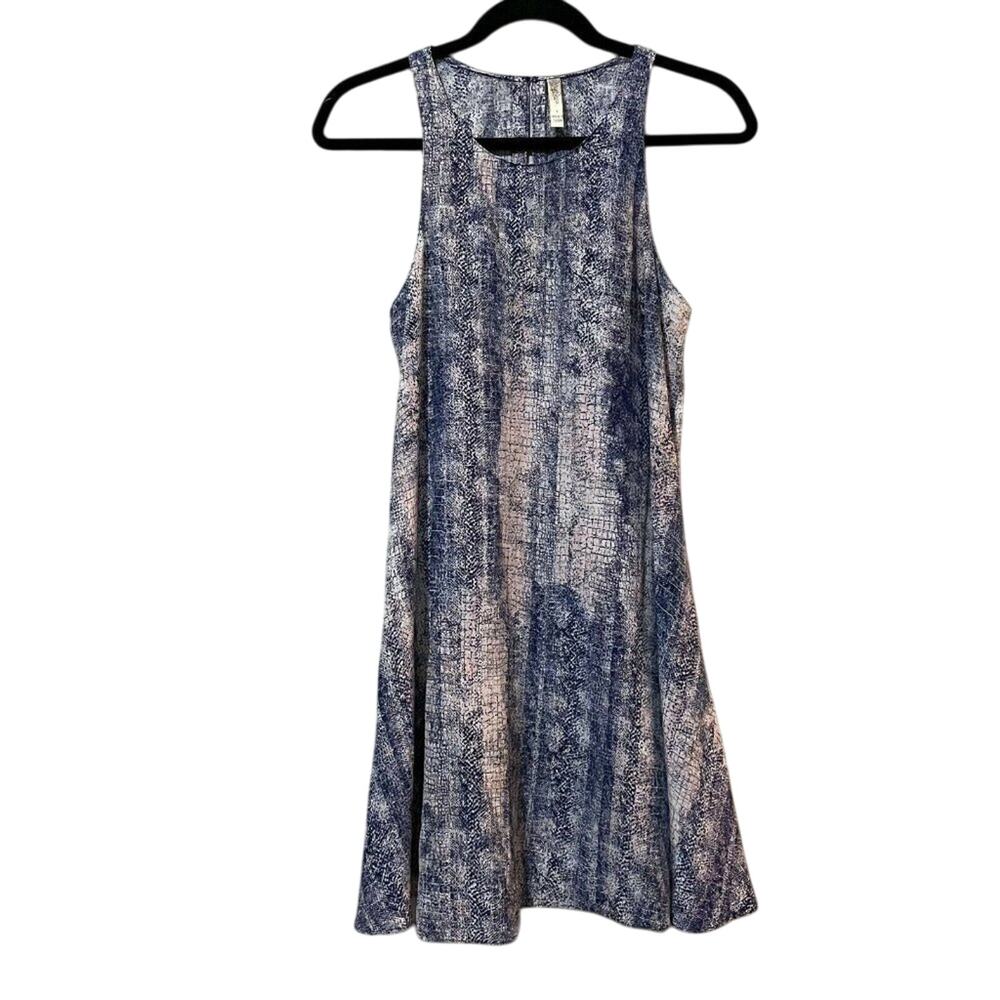 Rory Beca Womens Blue Snakeprint Round Neck Sleeveless A Line Dress Silk Small